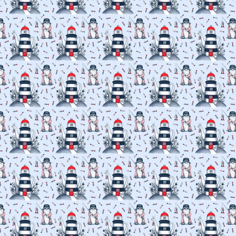 Fishermen Gnome At Sea Fabric - Blue