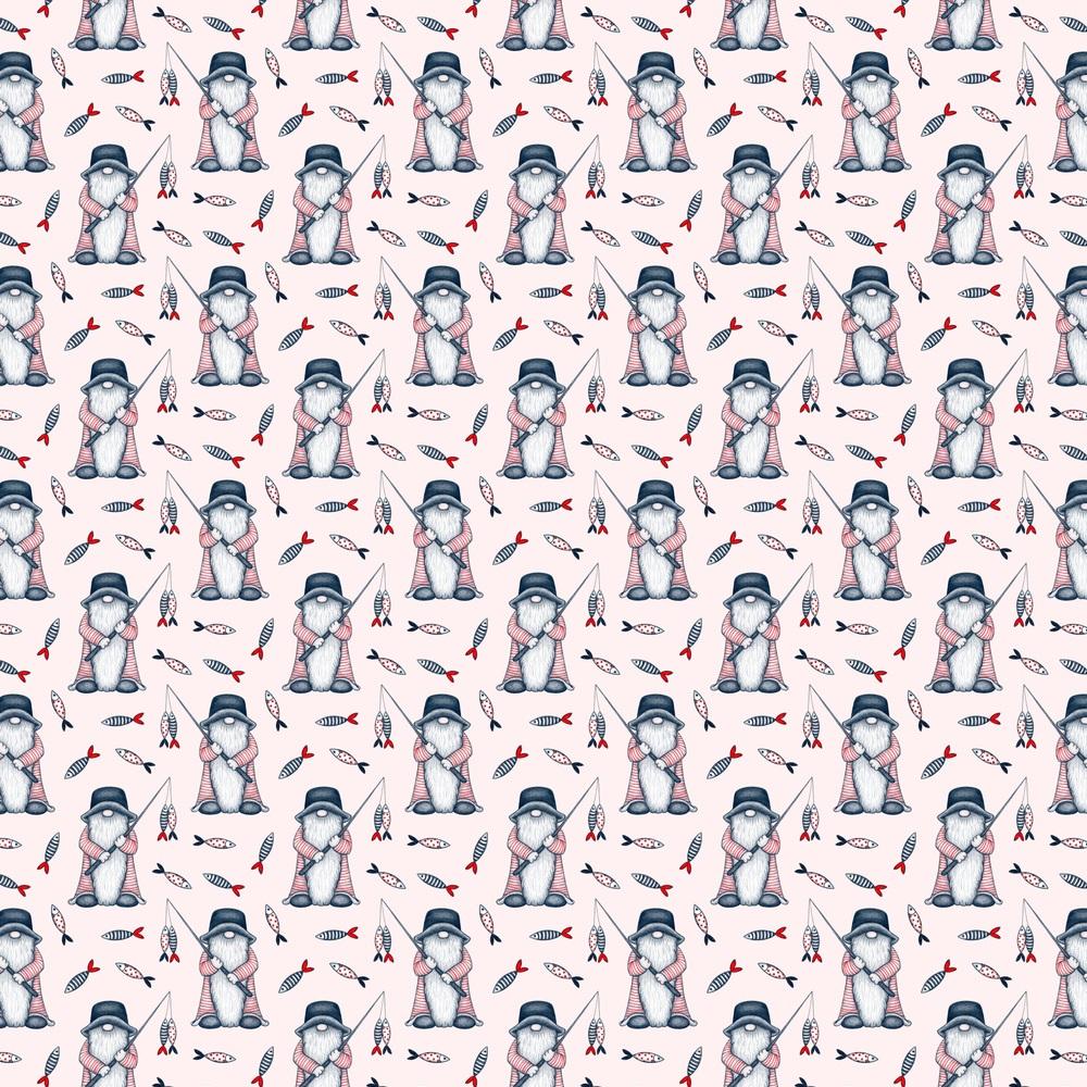 Fishermen Gnome With Colorful Fish Fabric - Pink