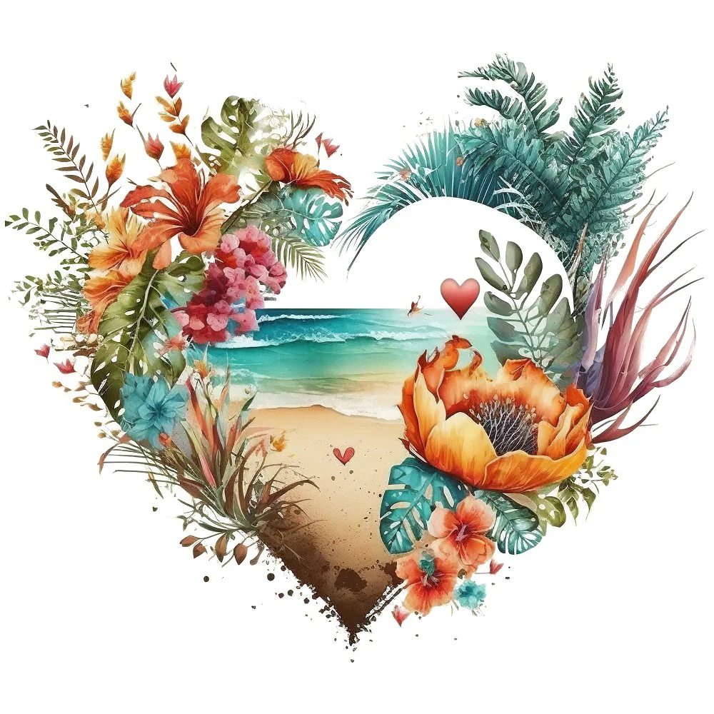 Floral Beach Heart #1 Fabric Panel