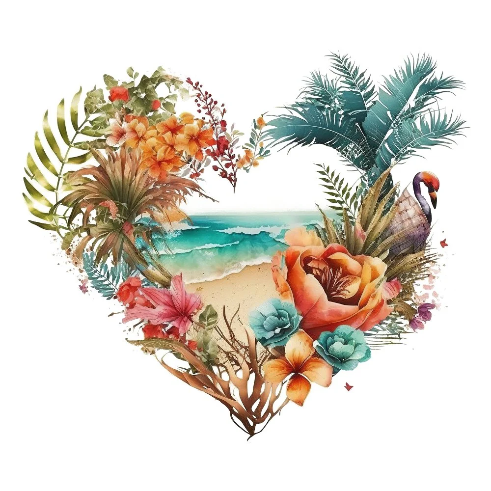Floral Beach Heart #6 Fabric Panel
