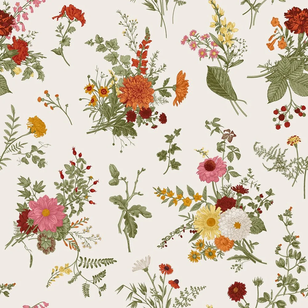 Floral Bundle Fabric - Cream