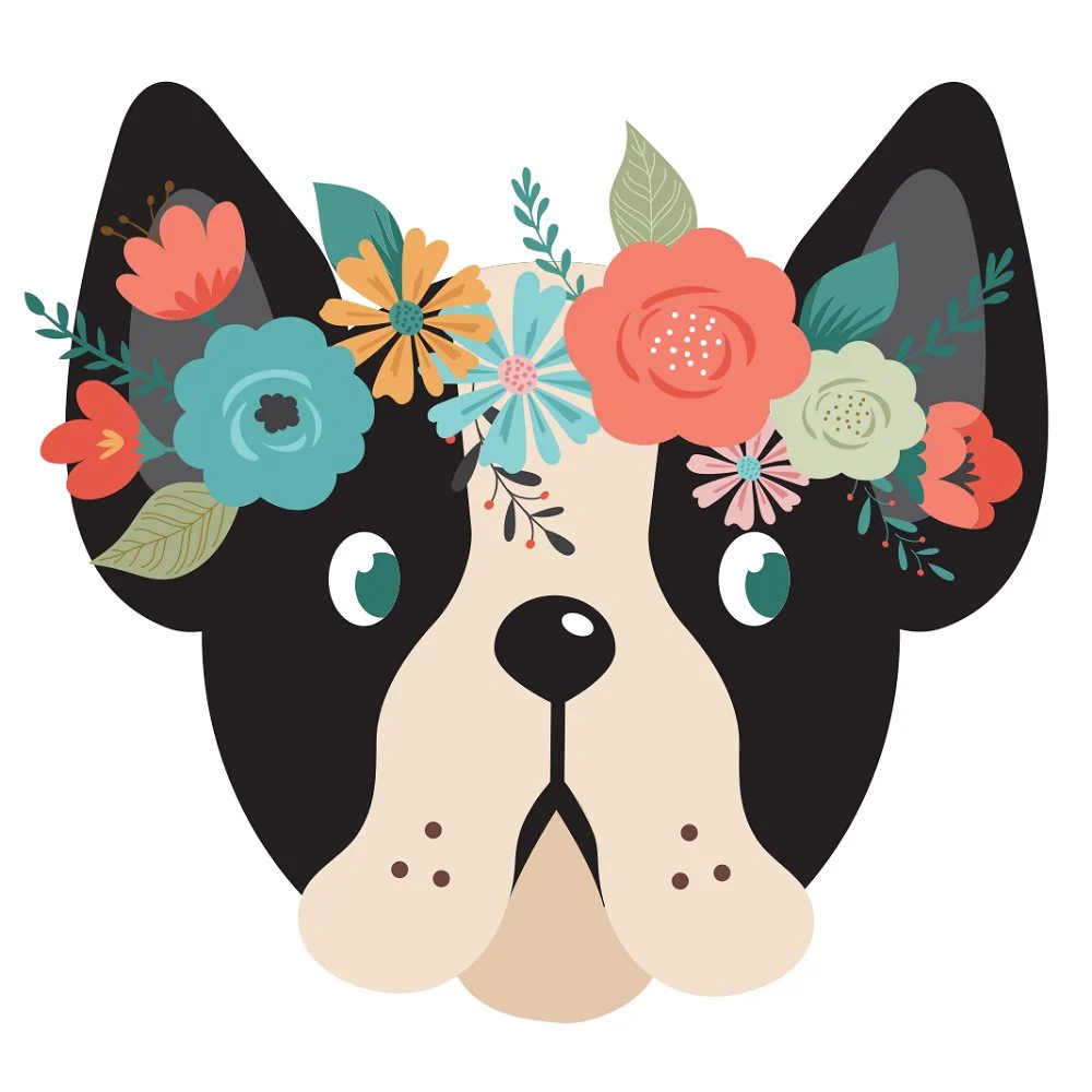 Floral Crown Bulldog Fabric Panel