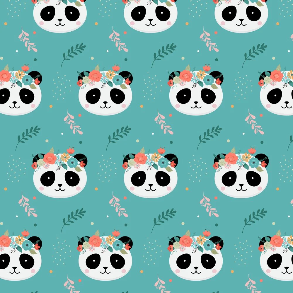 Floral Crown Panda Fabric - Blue