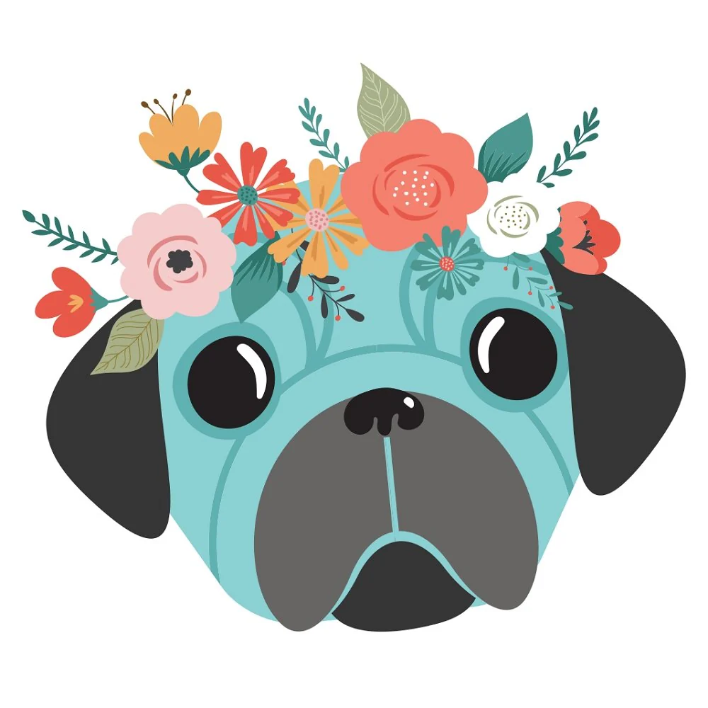Floral Crown Pug Fabric Panel