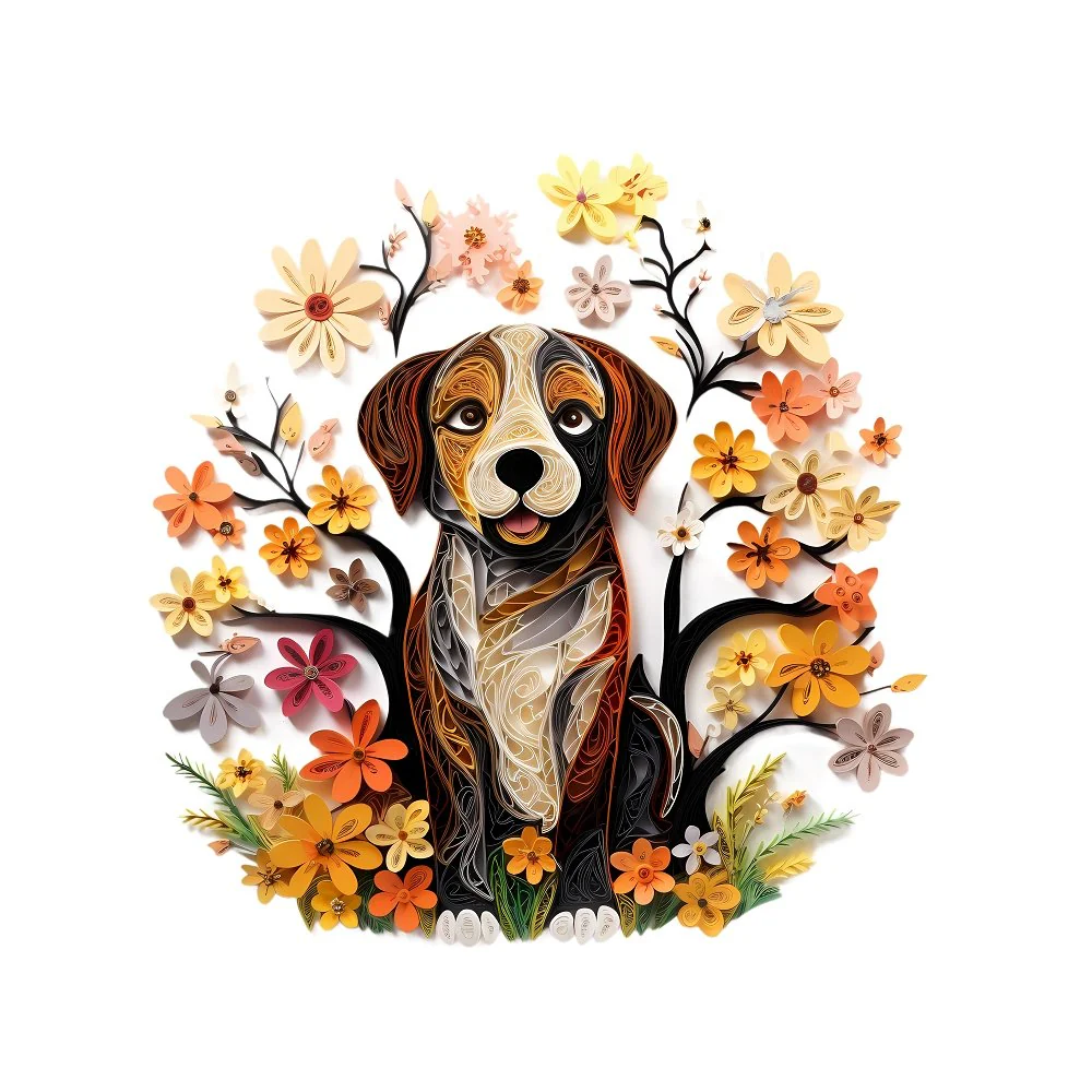 Floral Dogs #3 Fabric Panel
