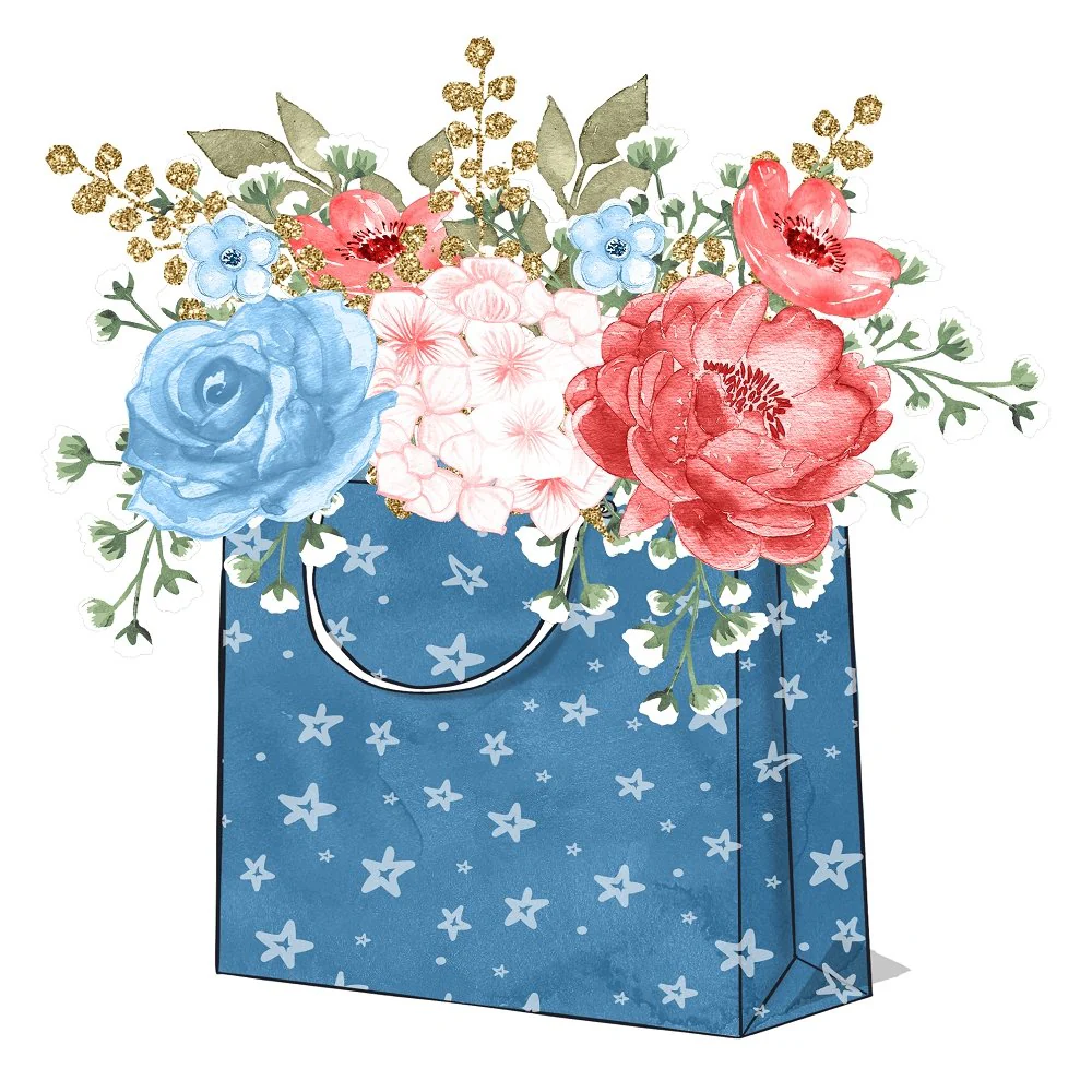 Floral Gift Bag Fabric Panel - Blue