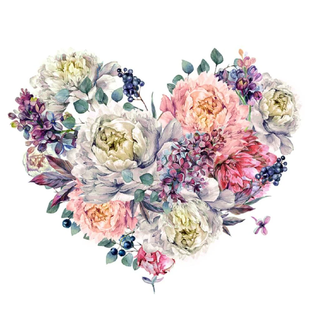 Floral Heart Fabric Panel - White