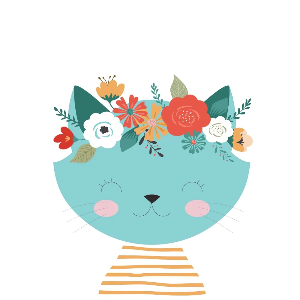 Floral Kitty Cat Fabric Panel