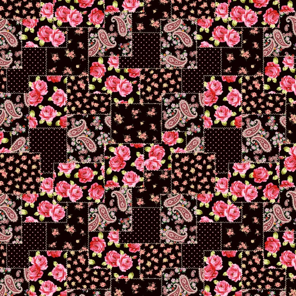 Floral Paisley Patchwork Fabric - Black