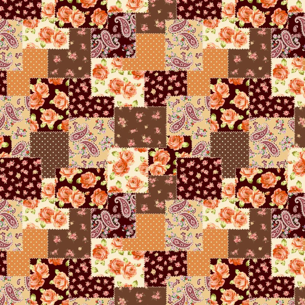 Floral Paisley Patchwork Fabric - Brown