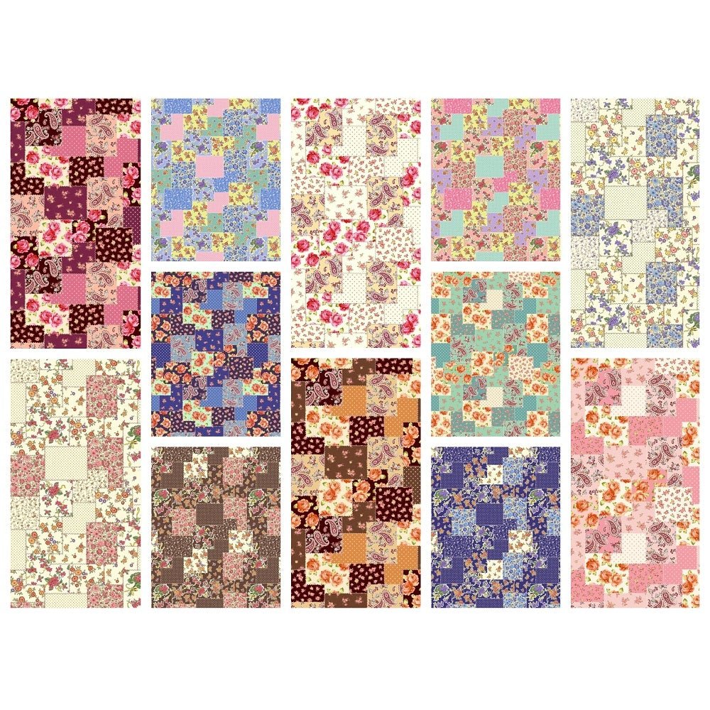 Floral Paisley Patchwork Fabric Collection Bundle - 12 Pieces