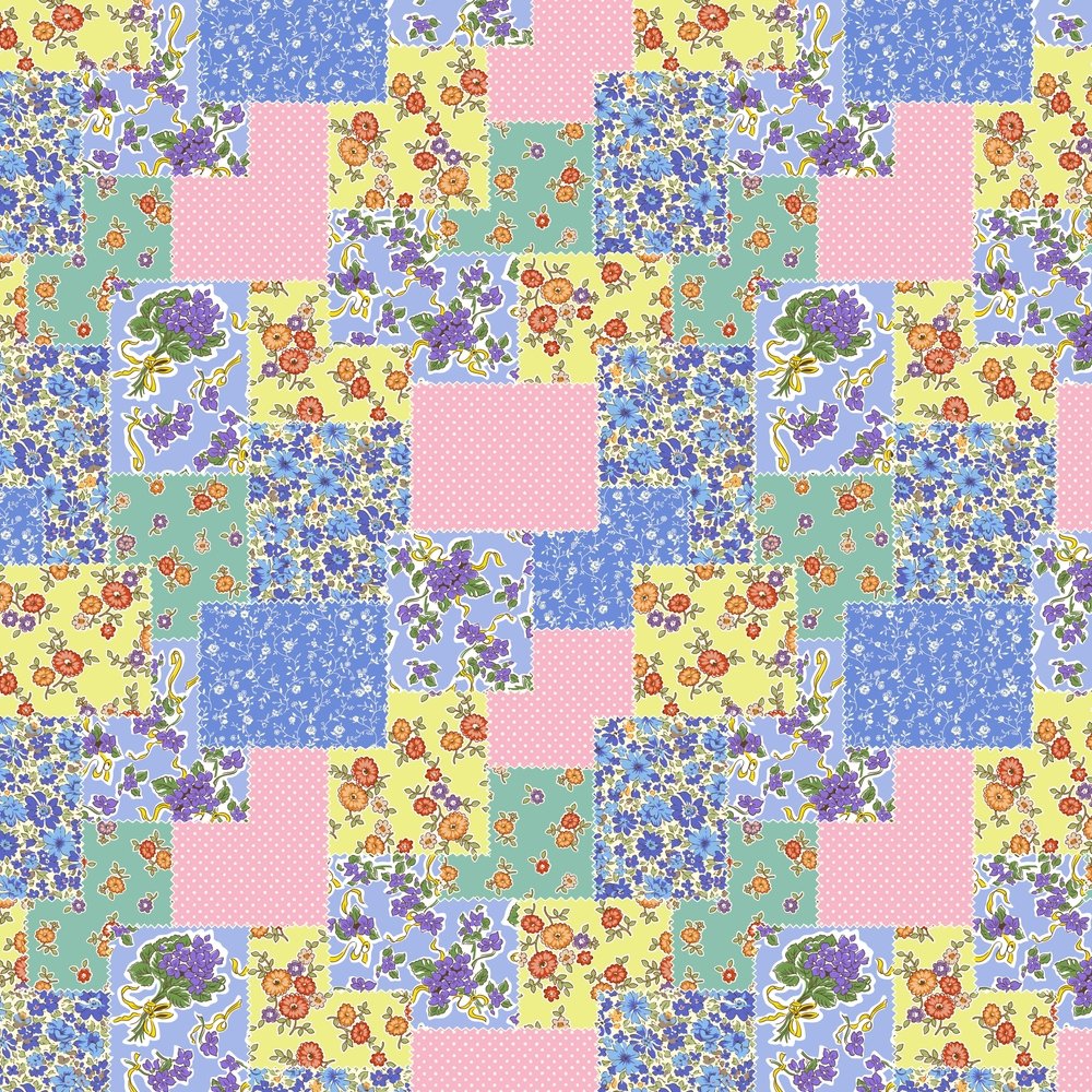 Floral Patchwork Fabric - Blue