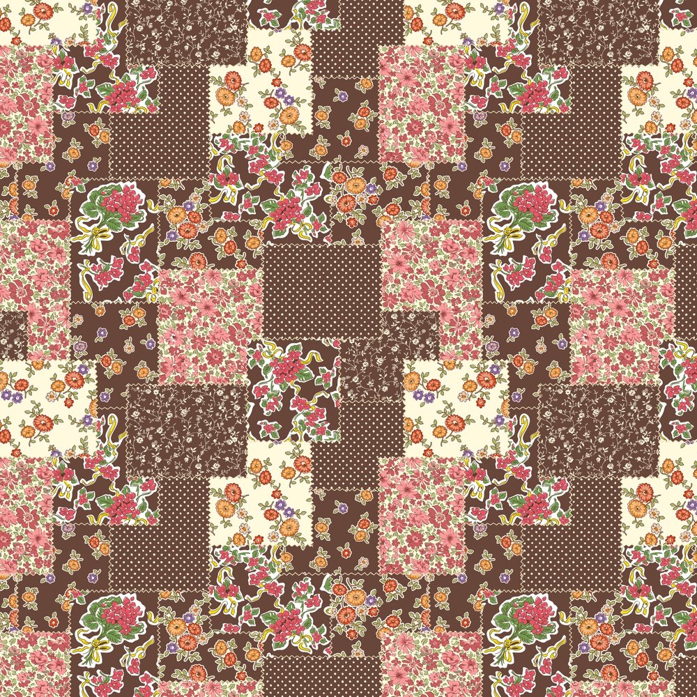 Floral Patchwork Fabric - Brown