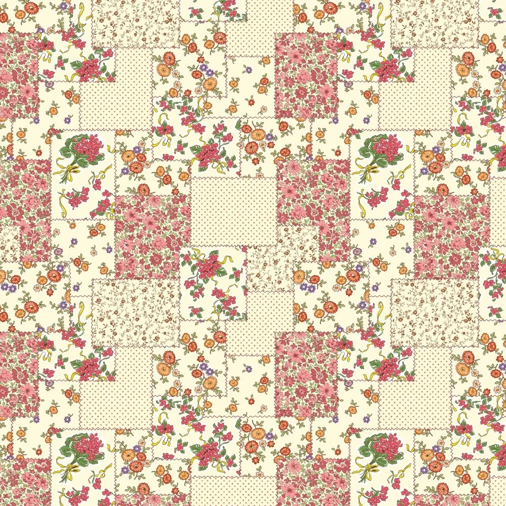 Floral Patchwork Fabric - Cream/Pink