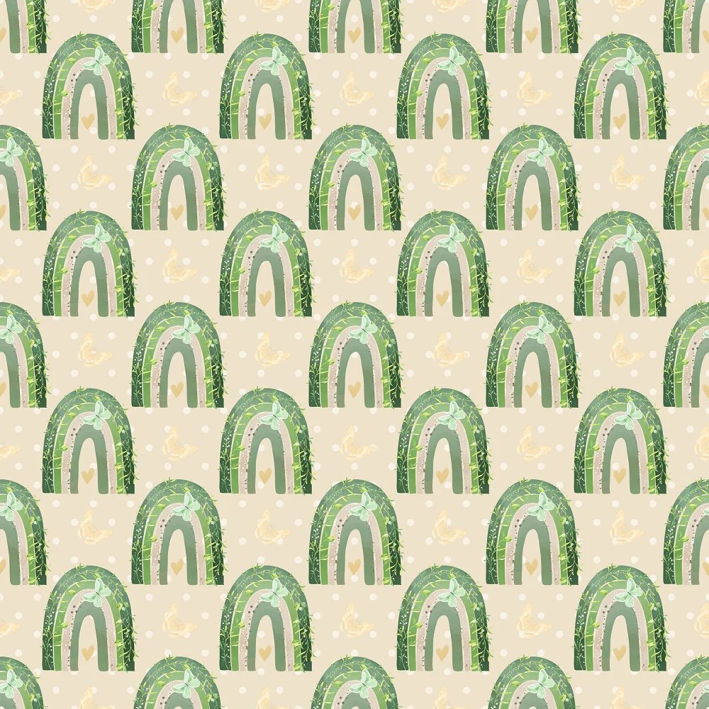 Floral Rainbows on Butterfly Fabric - Cream