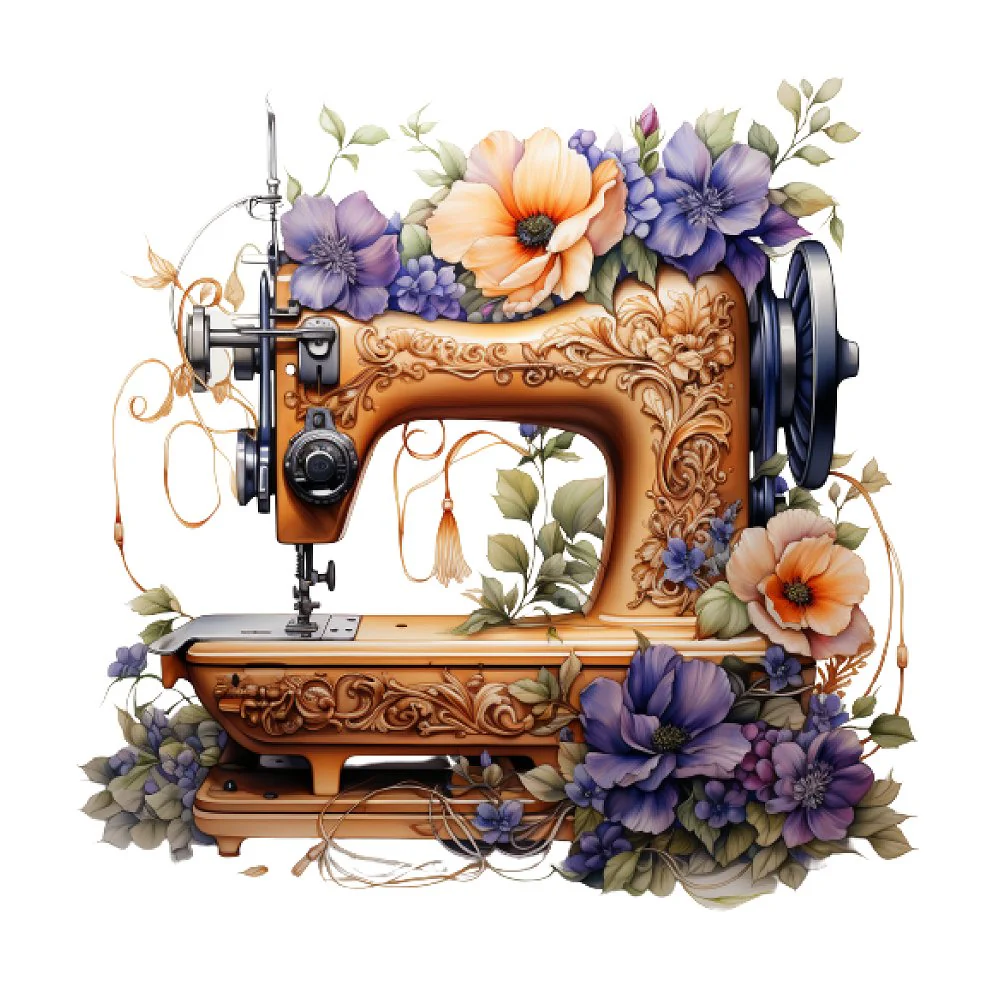 Floral Sewing Machine Pink & Purple Fabric Panel