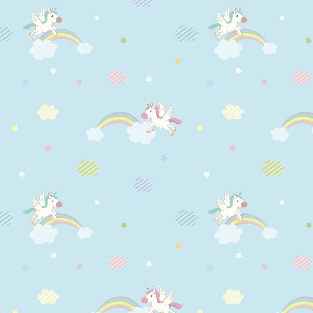 Flying Unicorn Fabric - Blue