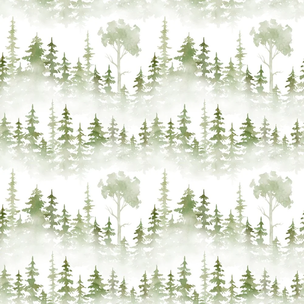 Foggy Forest Watercolor Fabric - Green