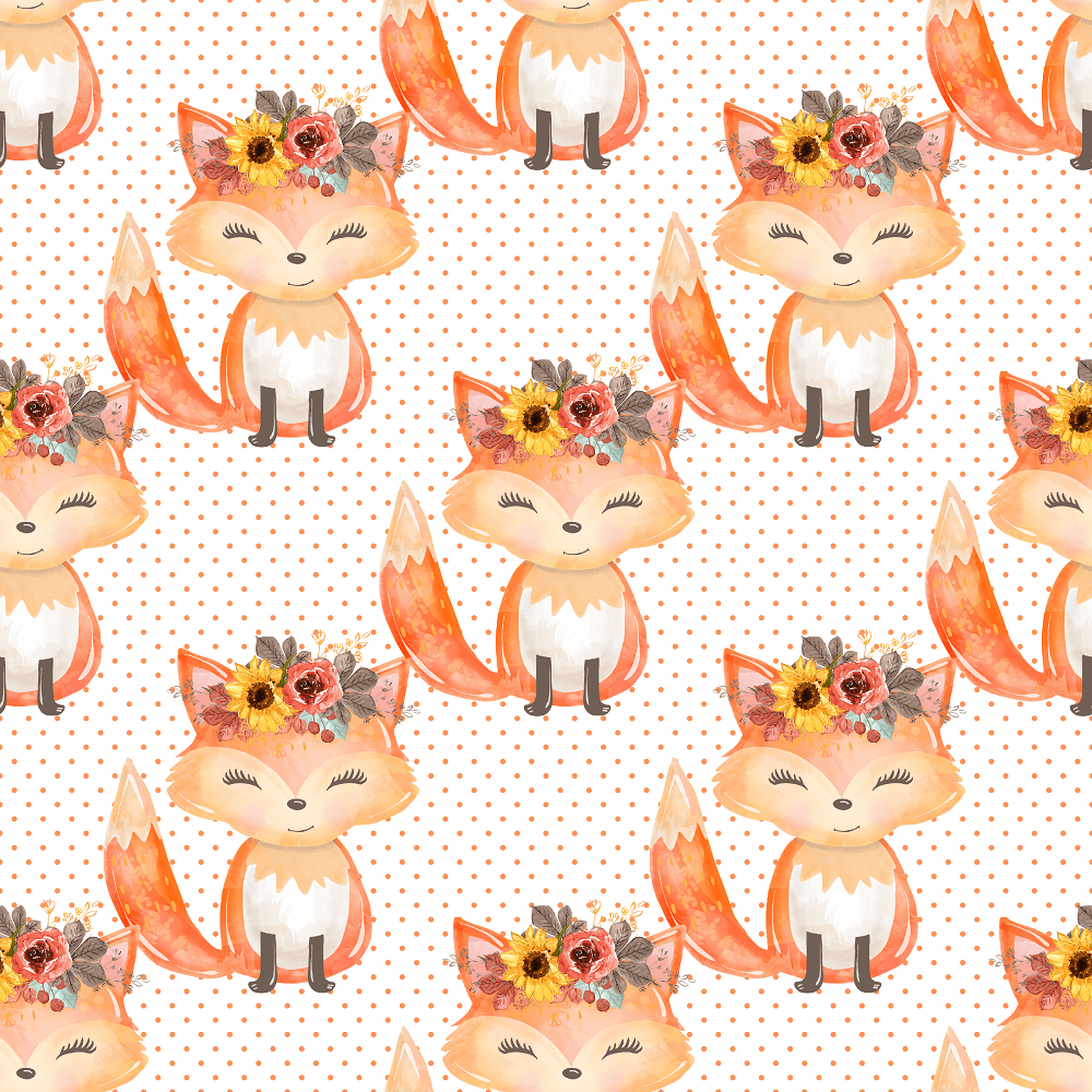 Fox & Floral Crown Fabric - White