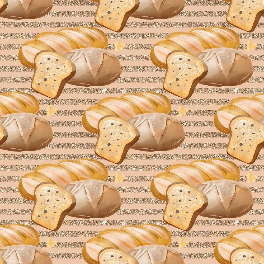 Fresh Baguettes on Horizontal Stiped Fabric - Cream