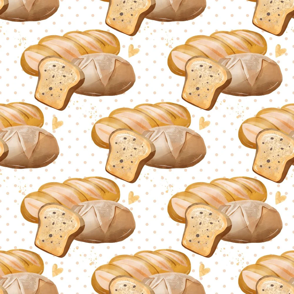 Fresh Baguettes on Polka Dot Fabric - Cream