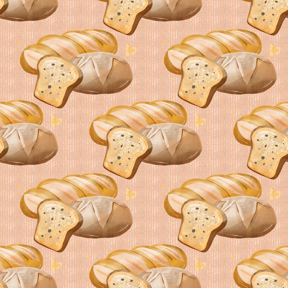 Fresh Baguettes on Vertical Striped Fabric - Cream