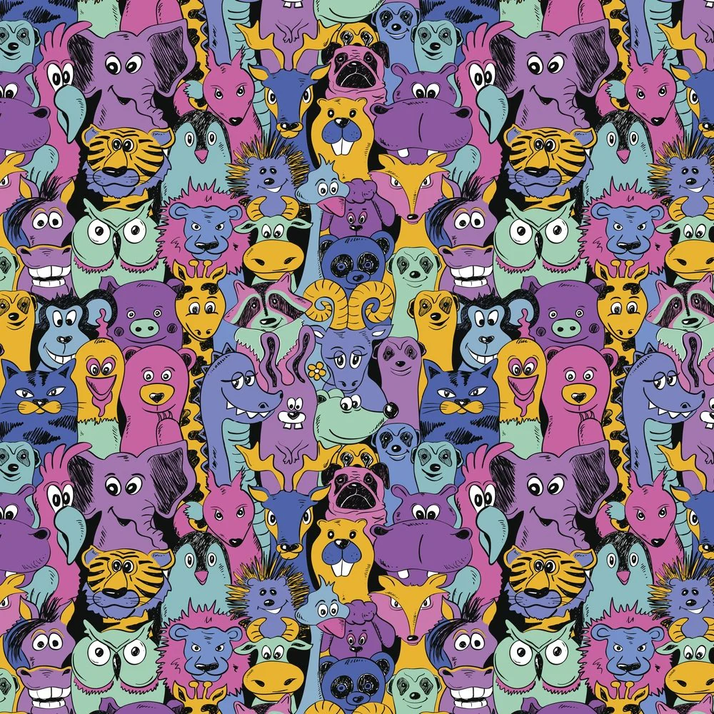 Funny Animal Fabric - Purple/Yellow