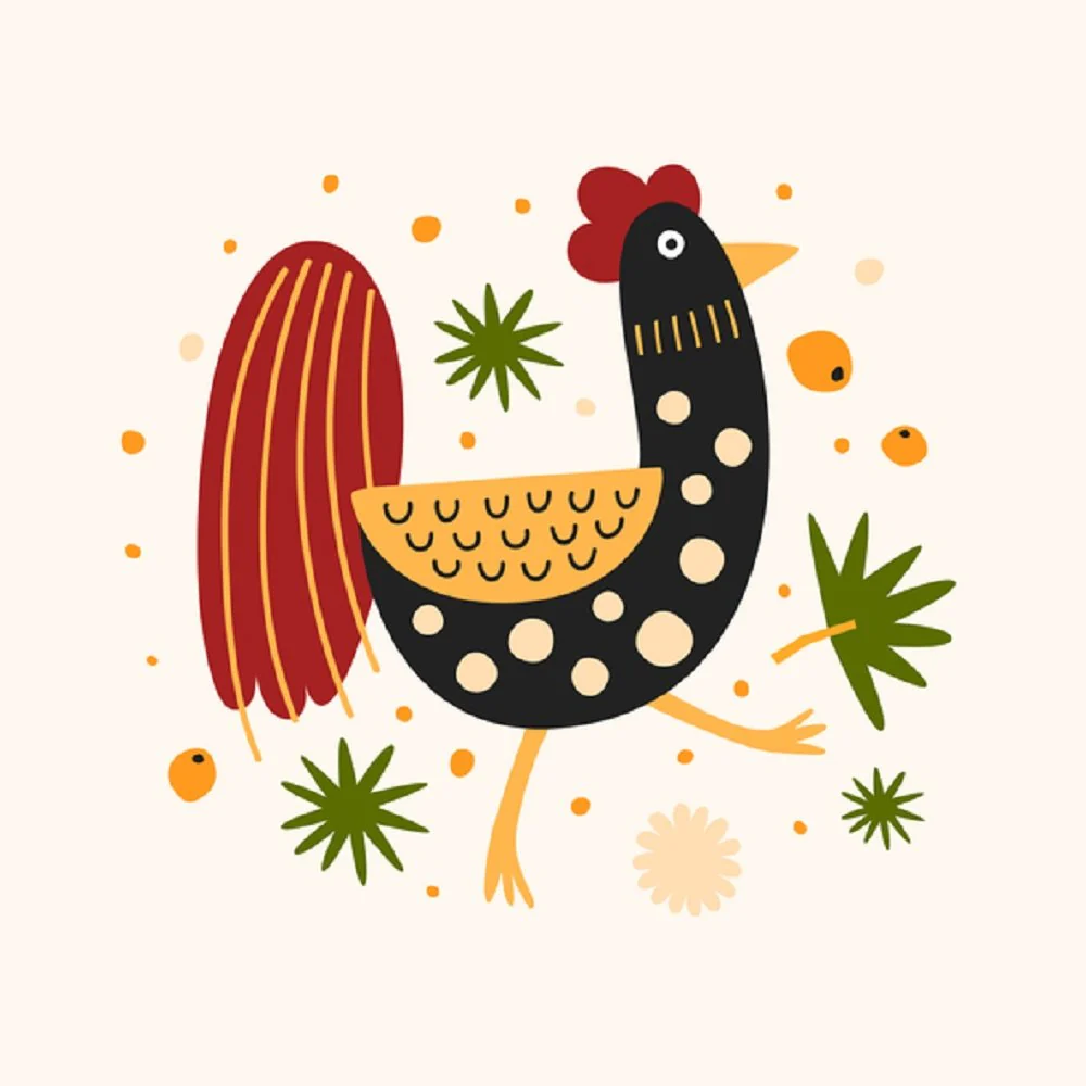 Funny Rooster Fabric Panel - Tan