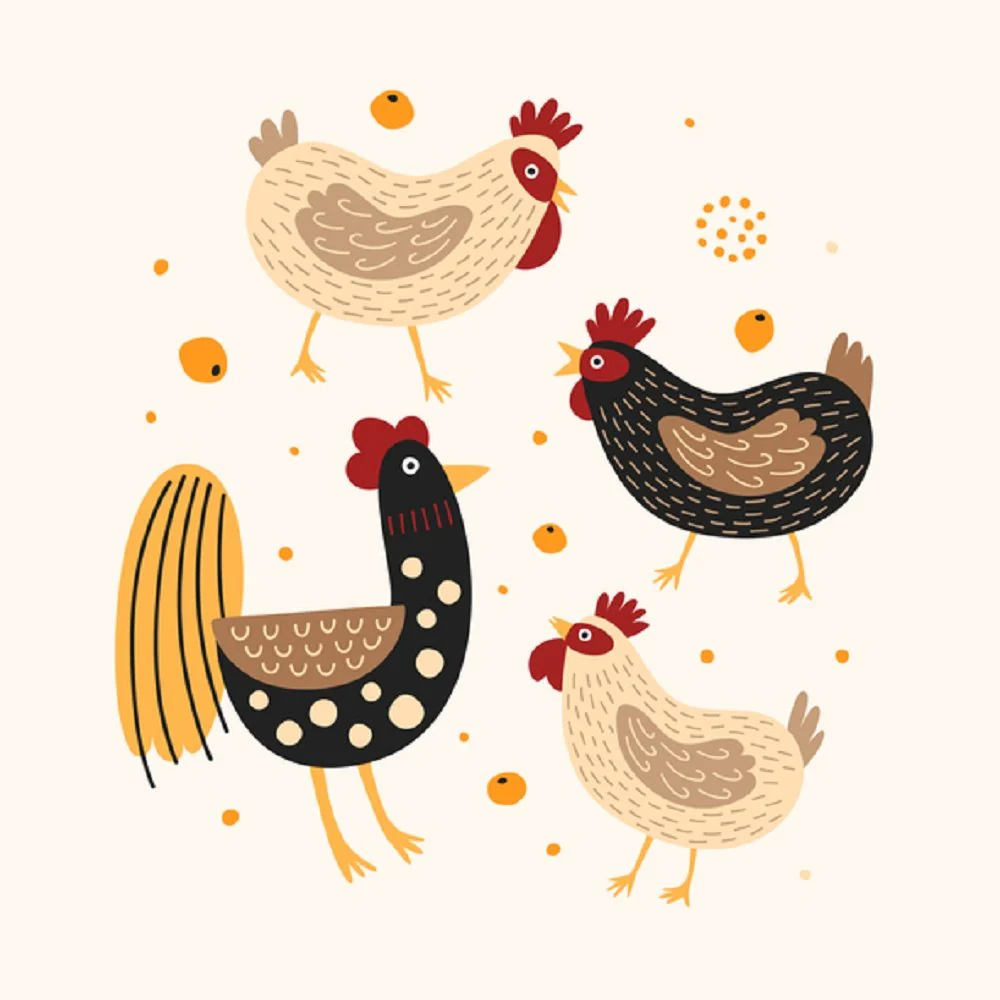 Funny Roosters & Hens Fabric Panel - Tan