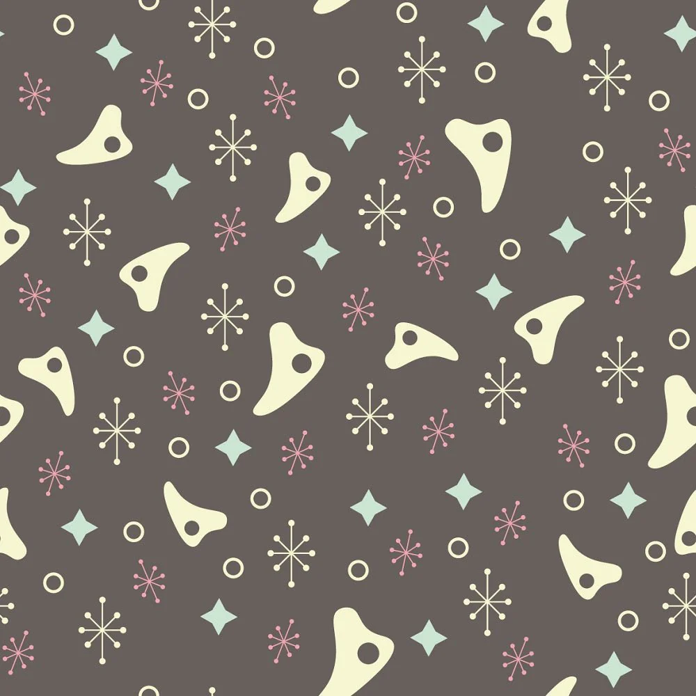 Furious 50s Stars and Shapes Fabric - Gray