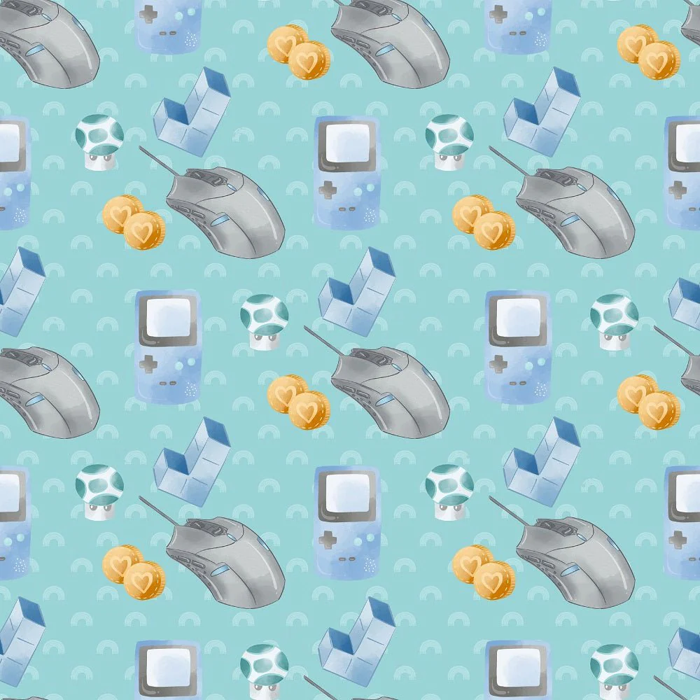 Gamer Pattern #2 Fabric - Blue