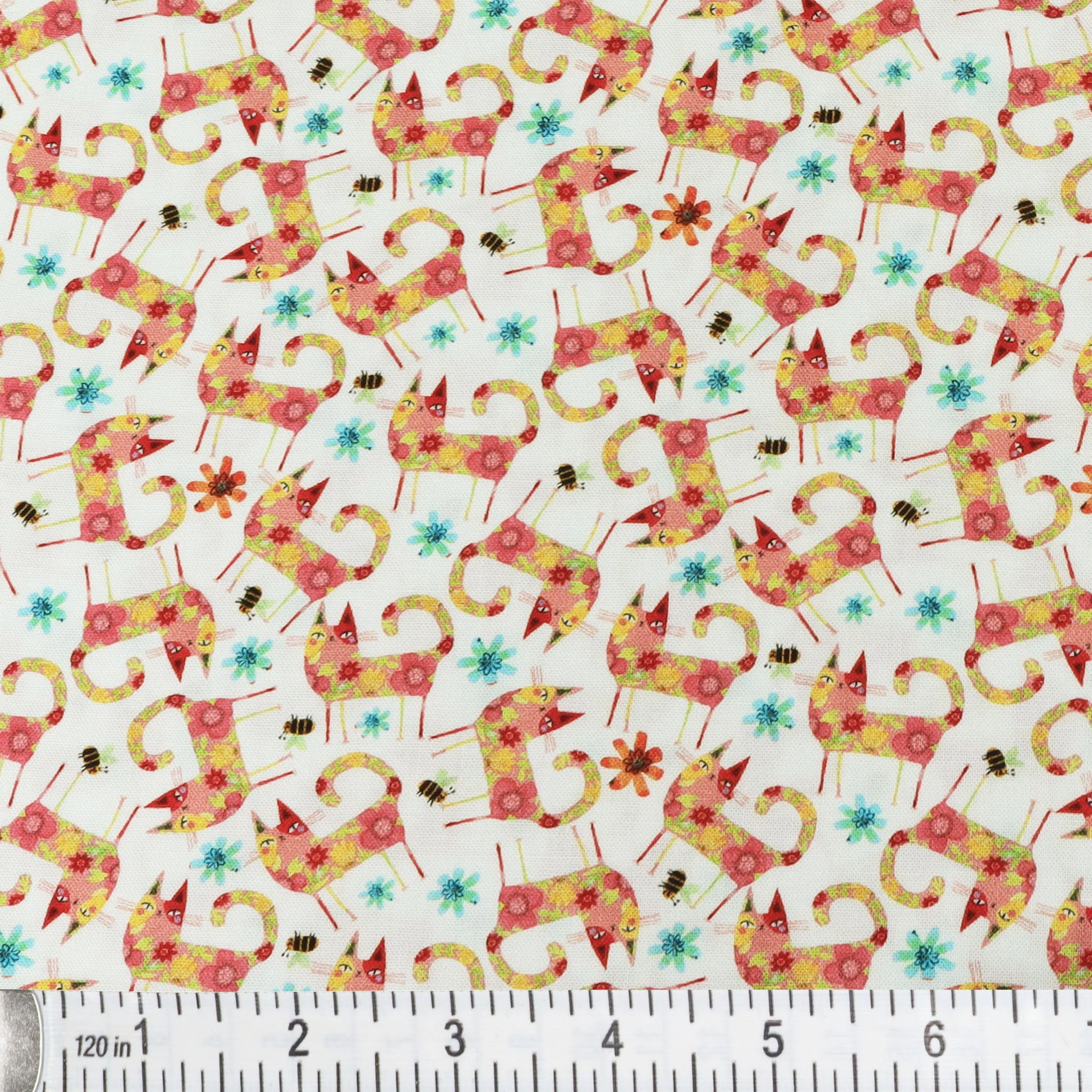Garden Cats Fabric Collection - Patterned Cats Orange/Multi - Image 2