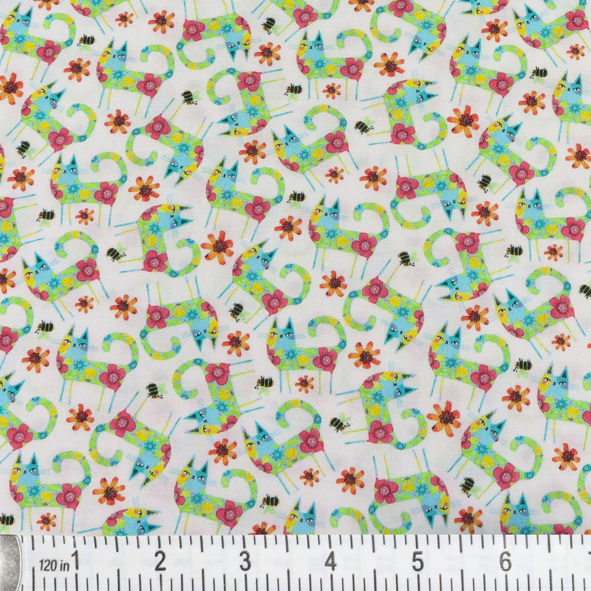 Garden Cats Fabric Collection - Patterned Cats Teal/Multi - Image 2