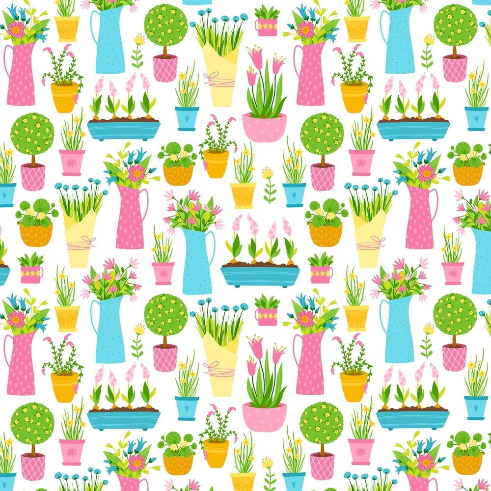 Garden Flower Shop Fabric - White