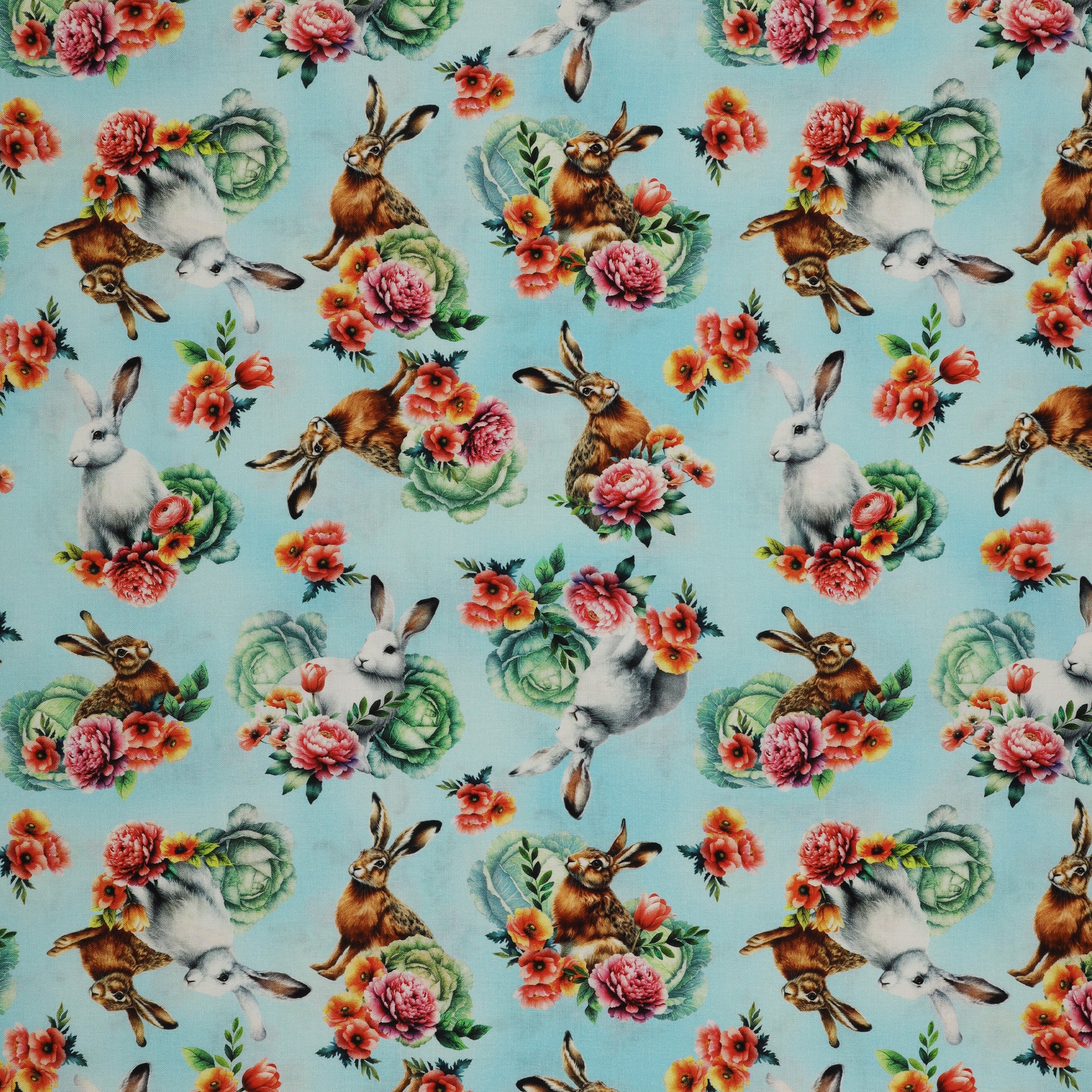Garden Tea Fabric Collection - Garden Bunnies Sky Blue