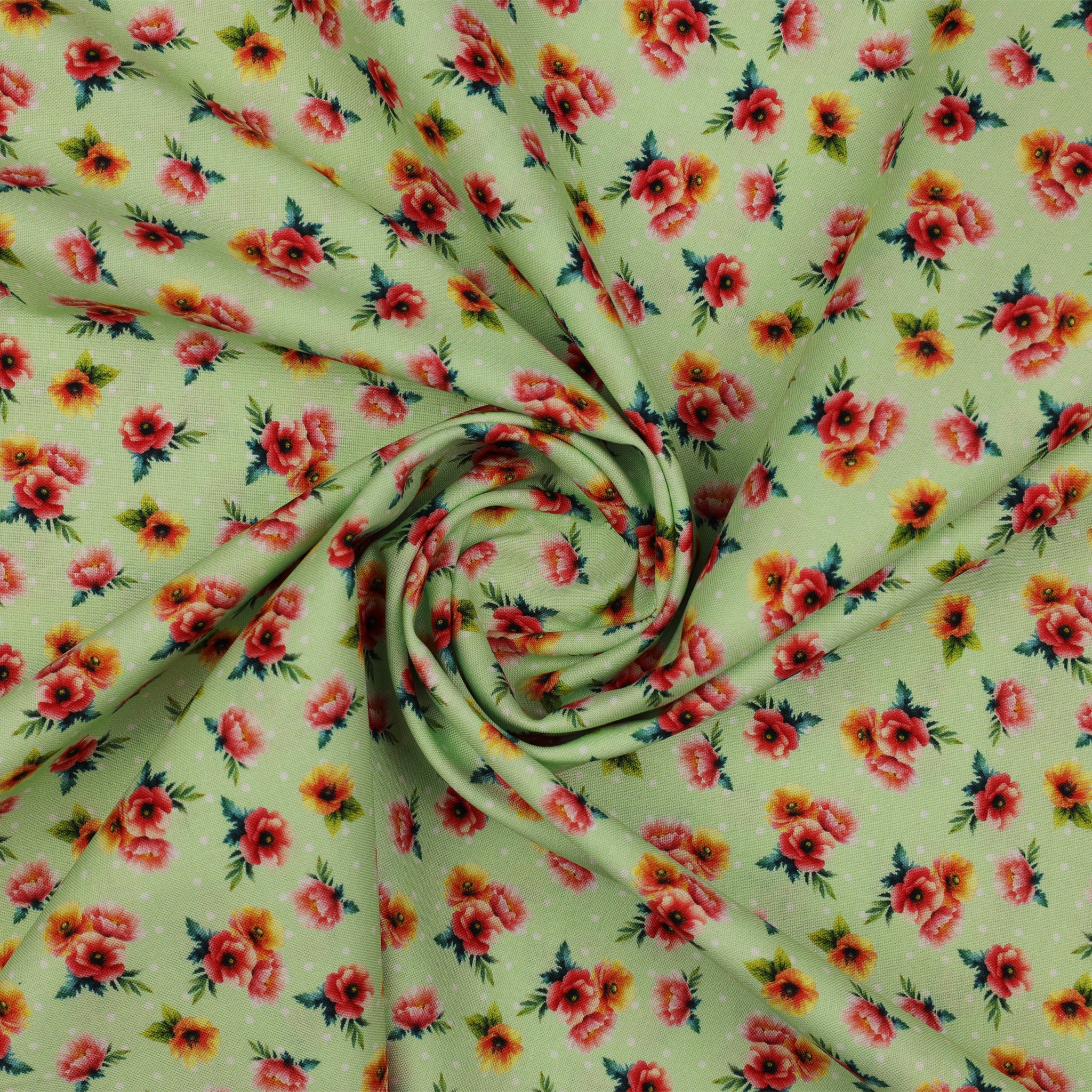 Garden Tea Fabric Collection - Garden Flower Buds Green - Image 2