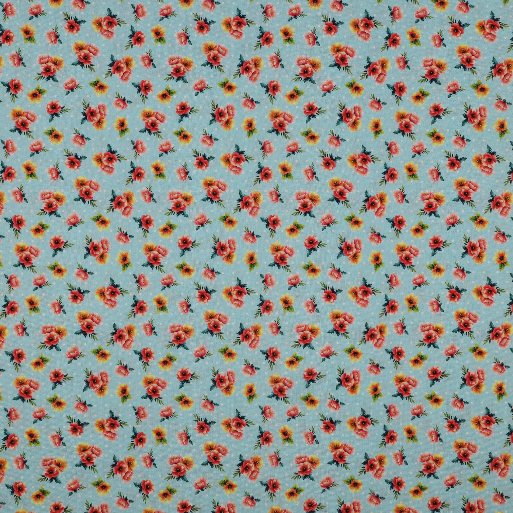 Garden Tea Fabric Collection - Garden Flower Buds Sky Blue