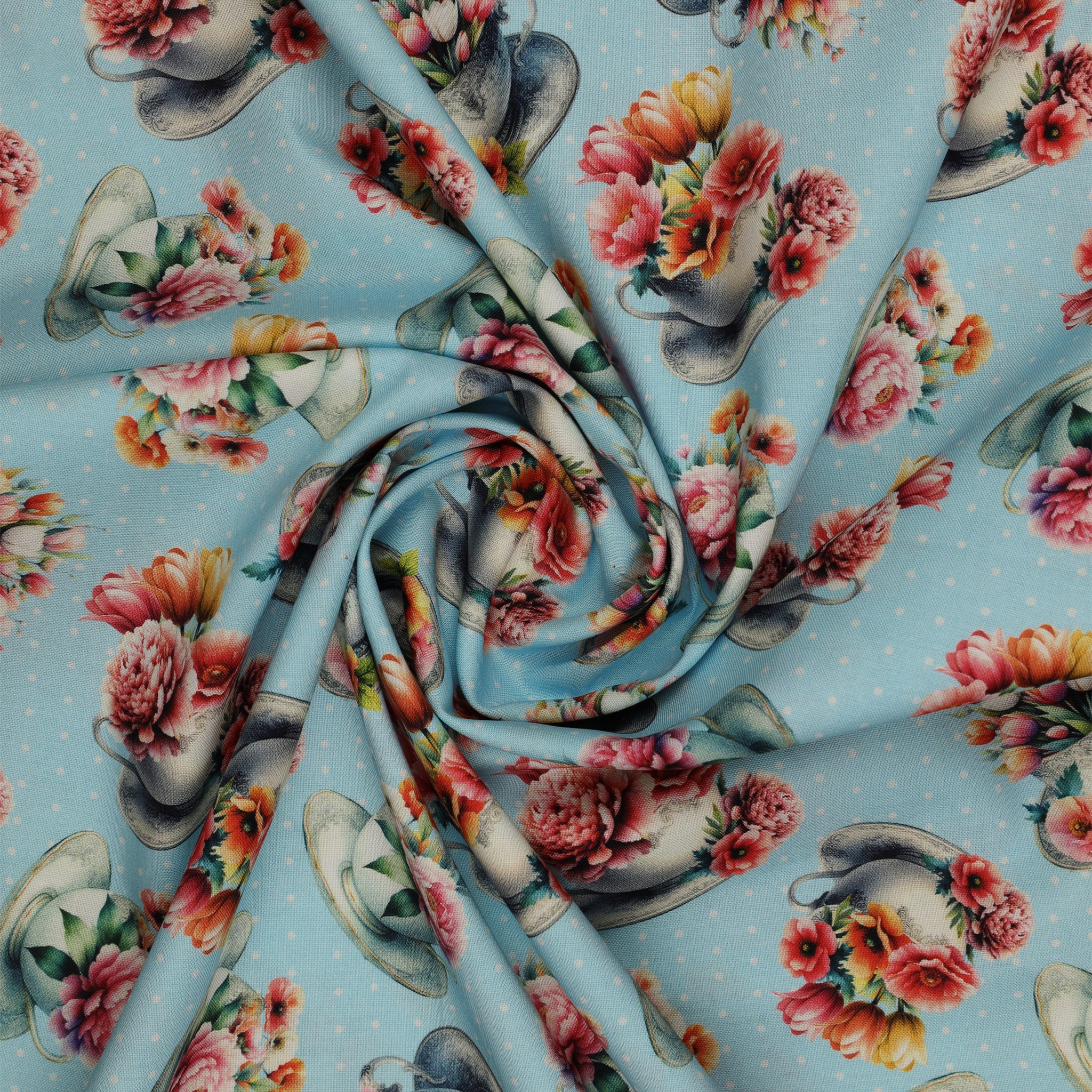 Garden Tea Fabric Collection - Garden Tea Cups Sky Blue - Image 2
