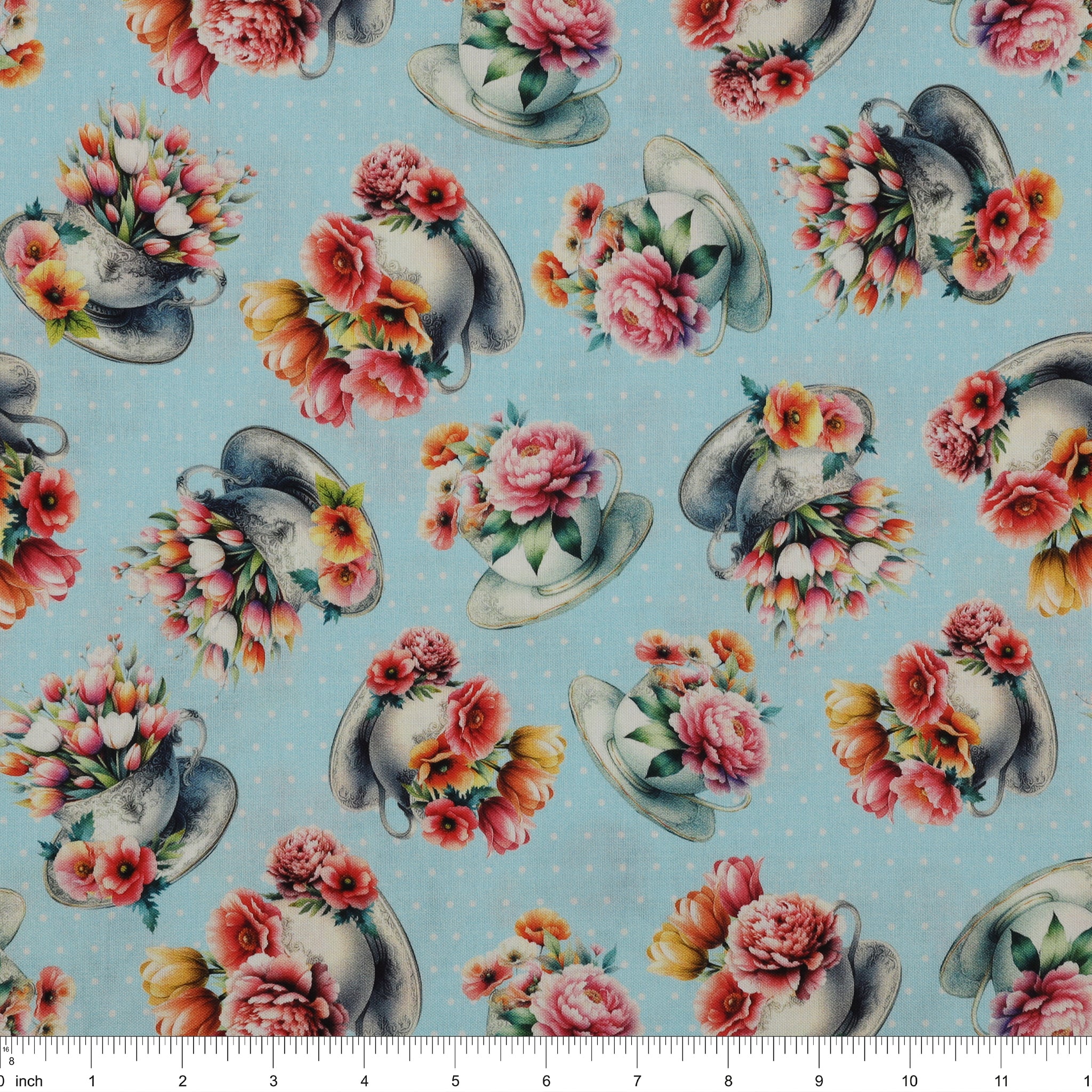 Garden Tea Fabric Collection - Garden Tea Cups Sky Blue - Image 3