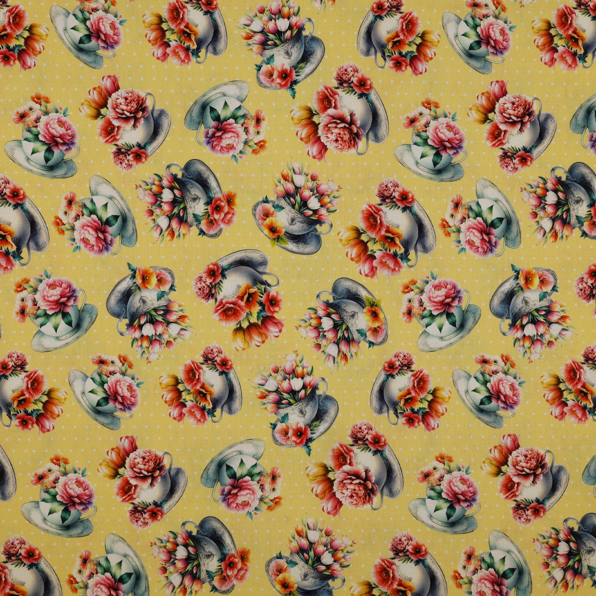 Garden Tea Fabric Collection - Garden Tea Cups Yellow