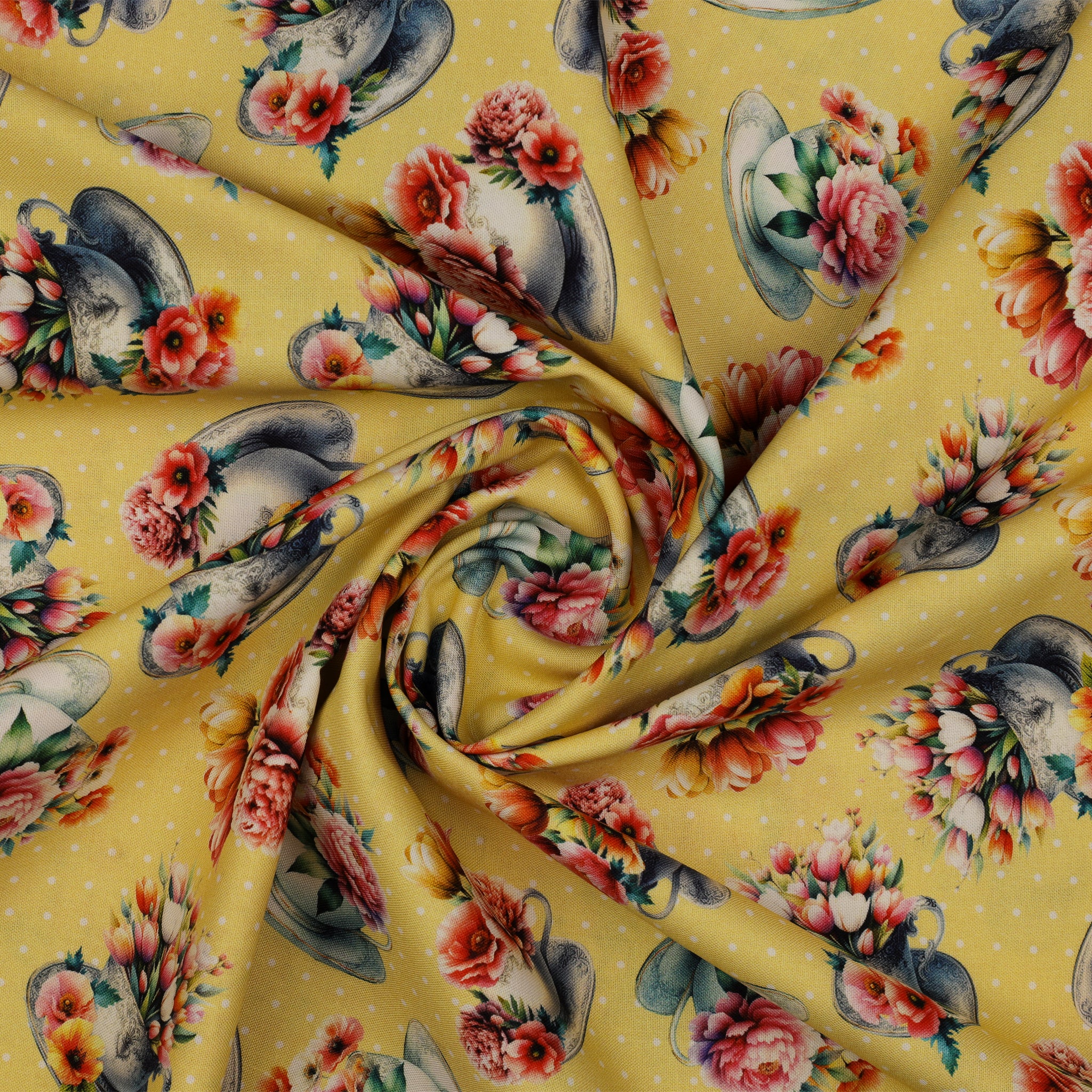 Garden Tea Fabric Collection - Garden Tea Cups Yellow - Image 2