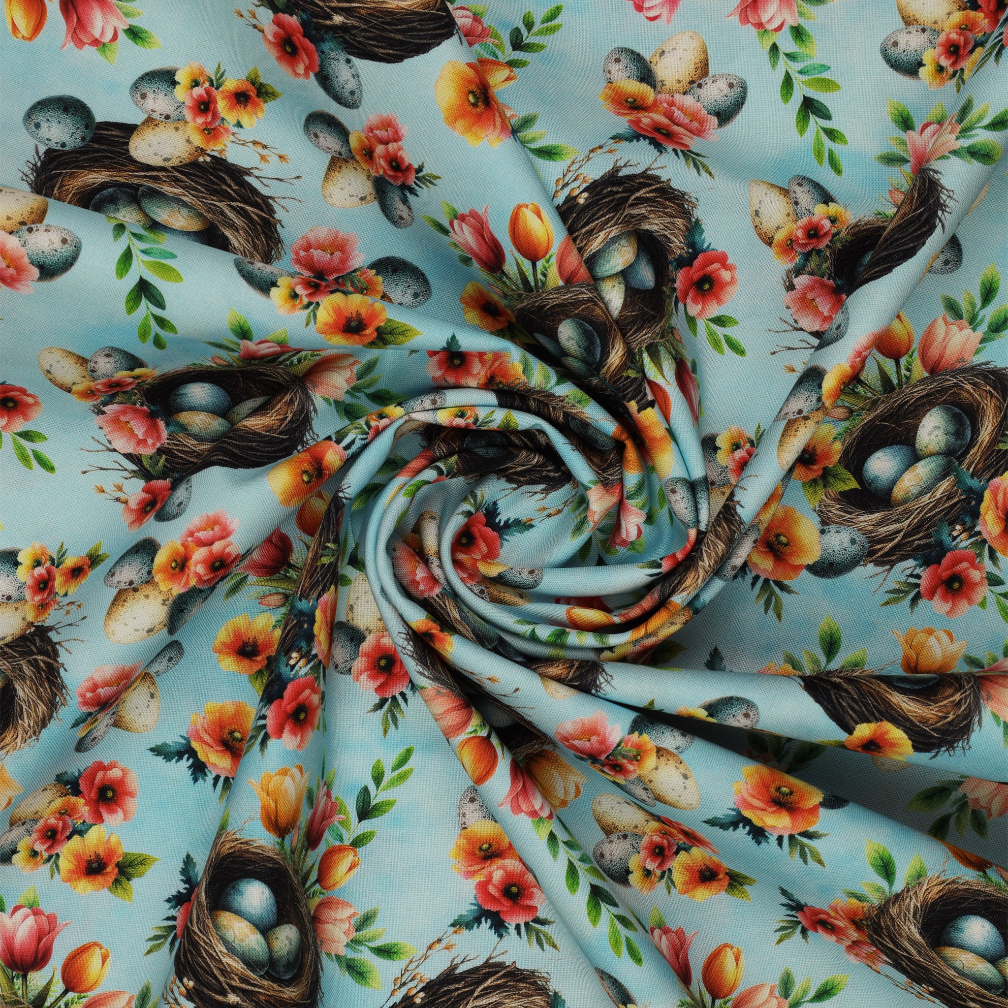 Garden Tea Fabric Collection - Springtime Nests Sky Blue - Image 2