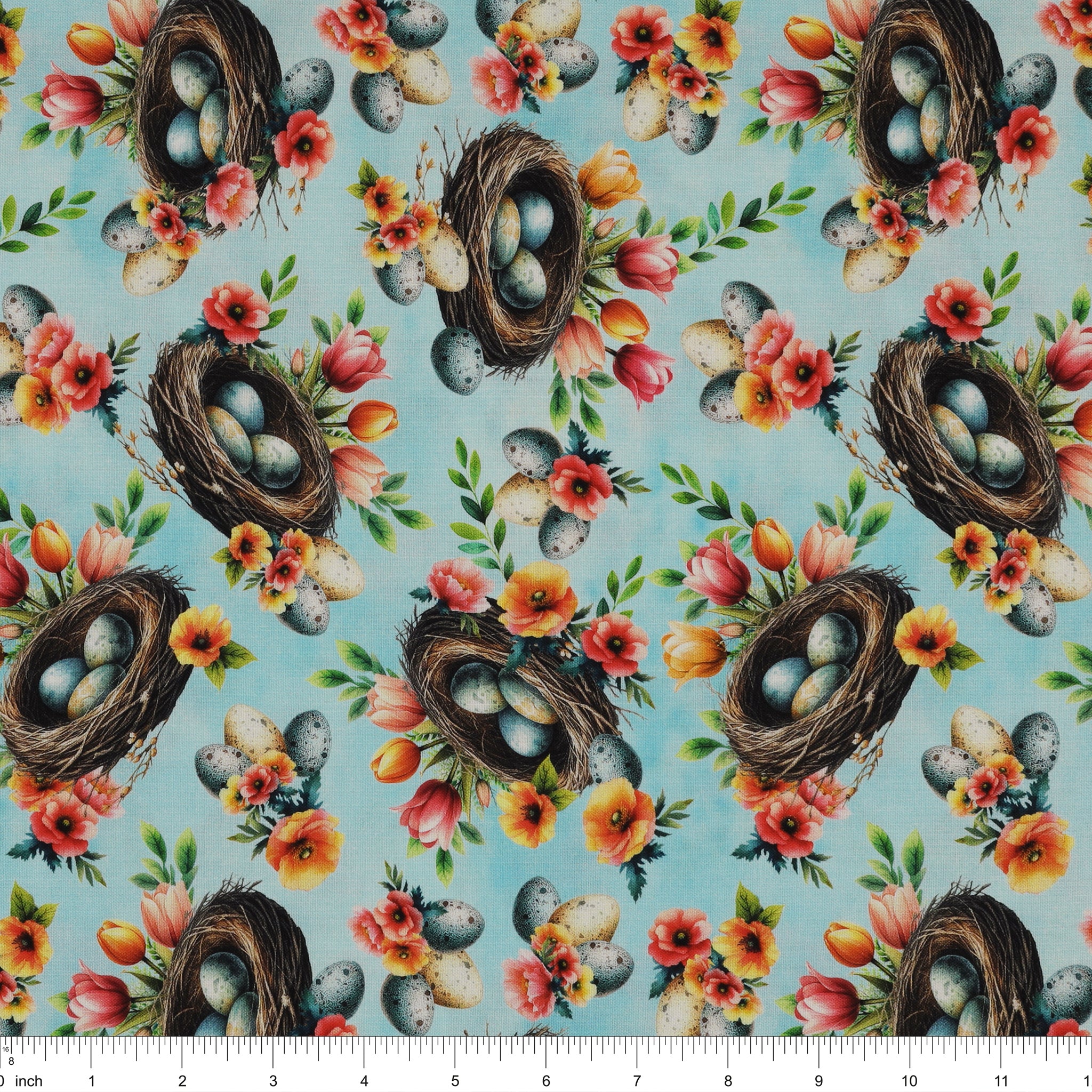 Garden Tea Fabric Collection - Springtime Nests Sky Blue - Image 3