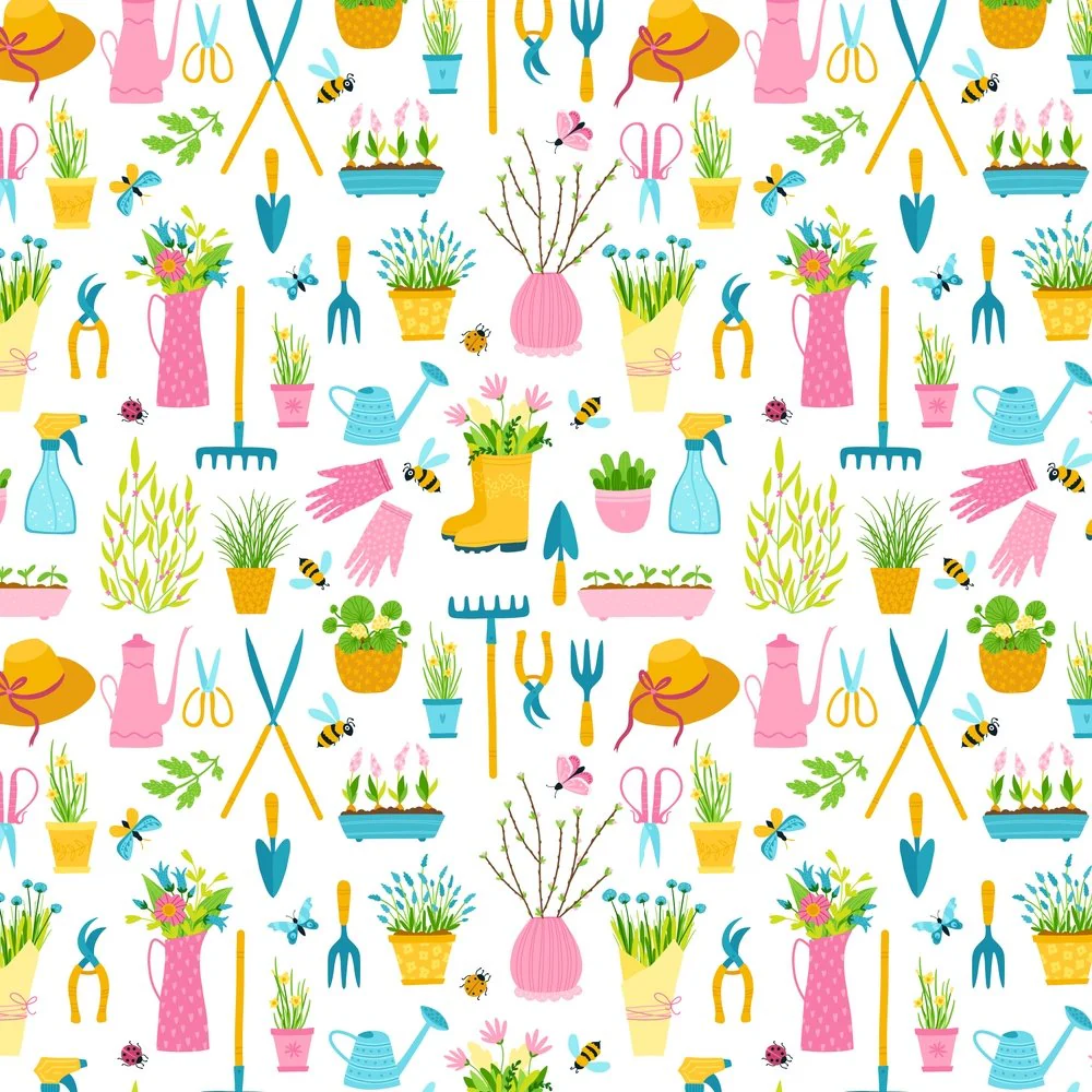 Gardening Tools Fabric - White