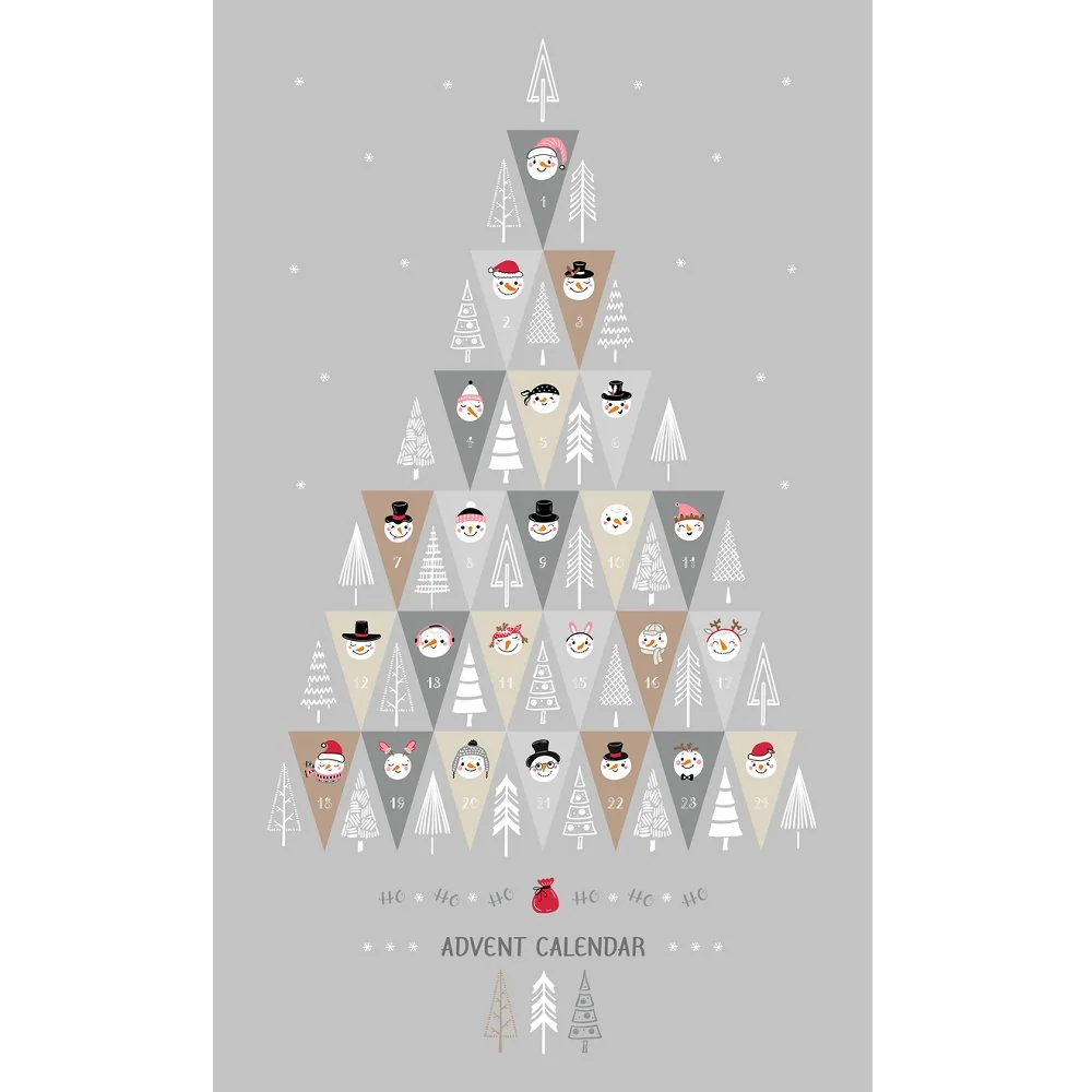 Garland Christmas Tree Advent Calendar Fabric Panel - Gray