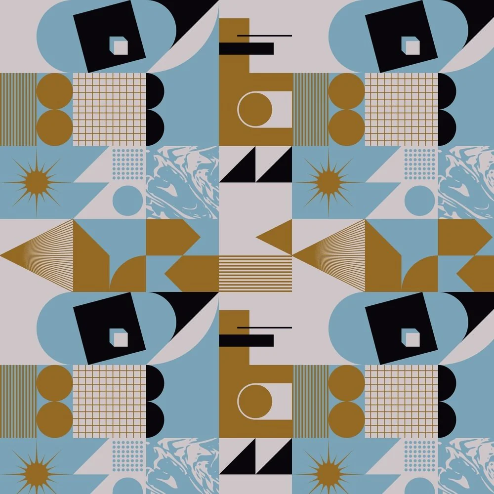 Geometric Collage Fabric - Blue