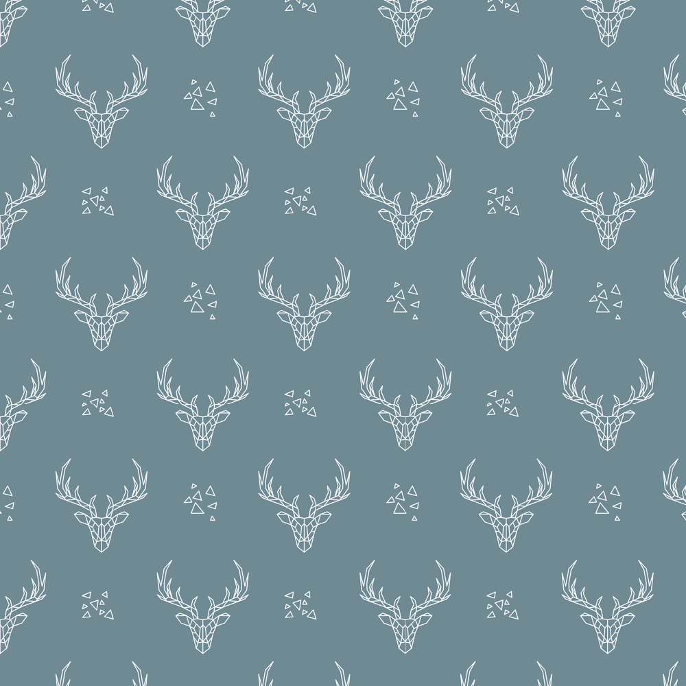 Geometric Deer Head Fabric - Gray