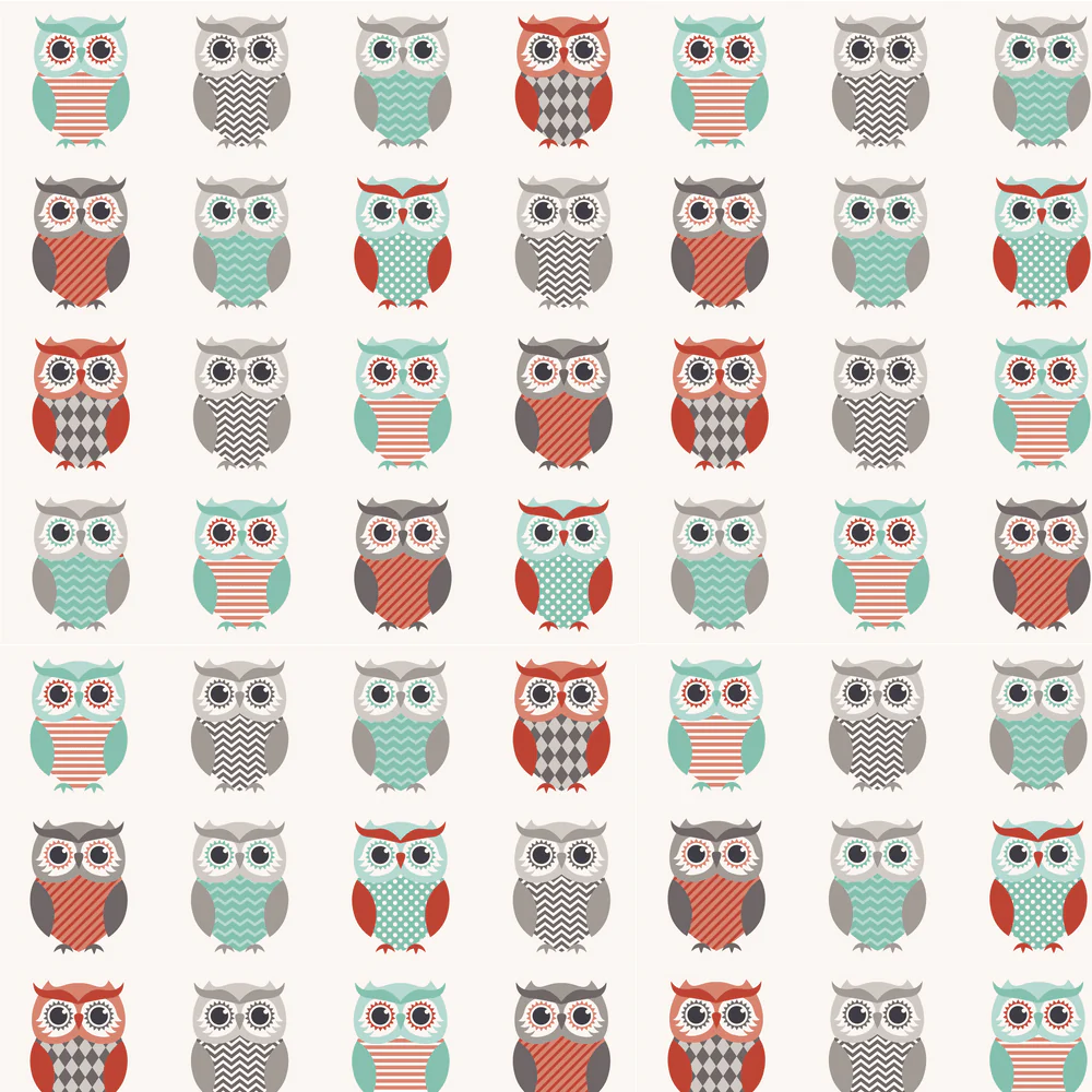 Geometric Owl Fabric -Beige