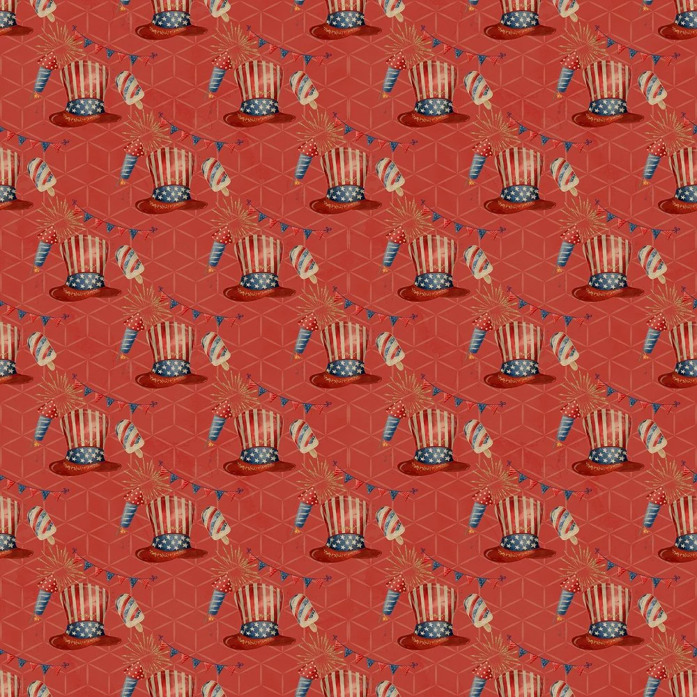 Geometric Patriotic Party Supplies Fabric - Red