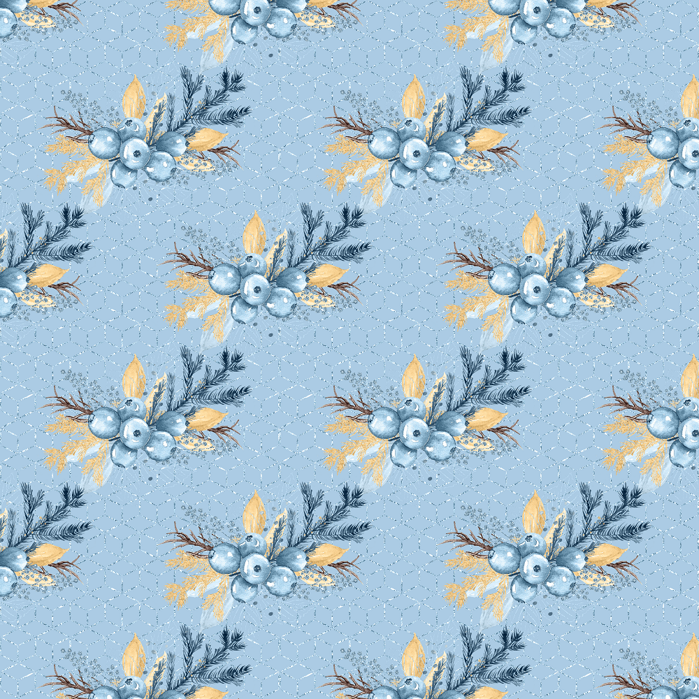 Geometric Winter Berry Fabric - Blue